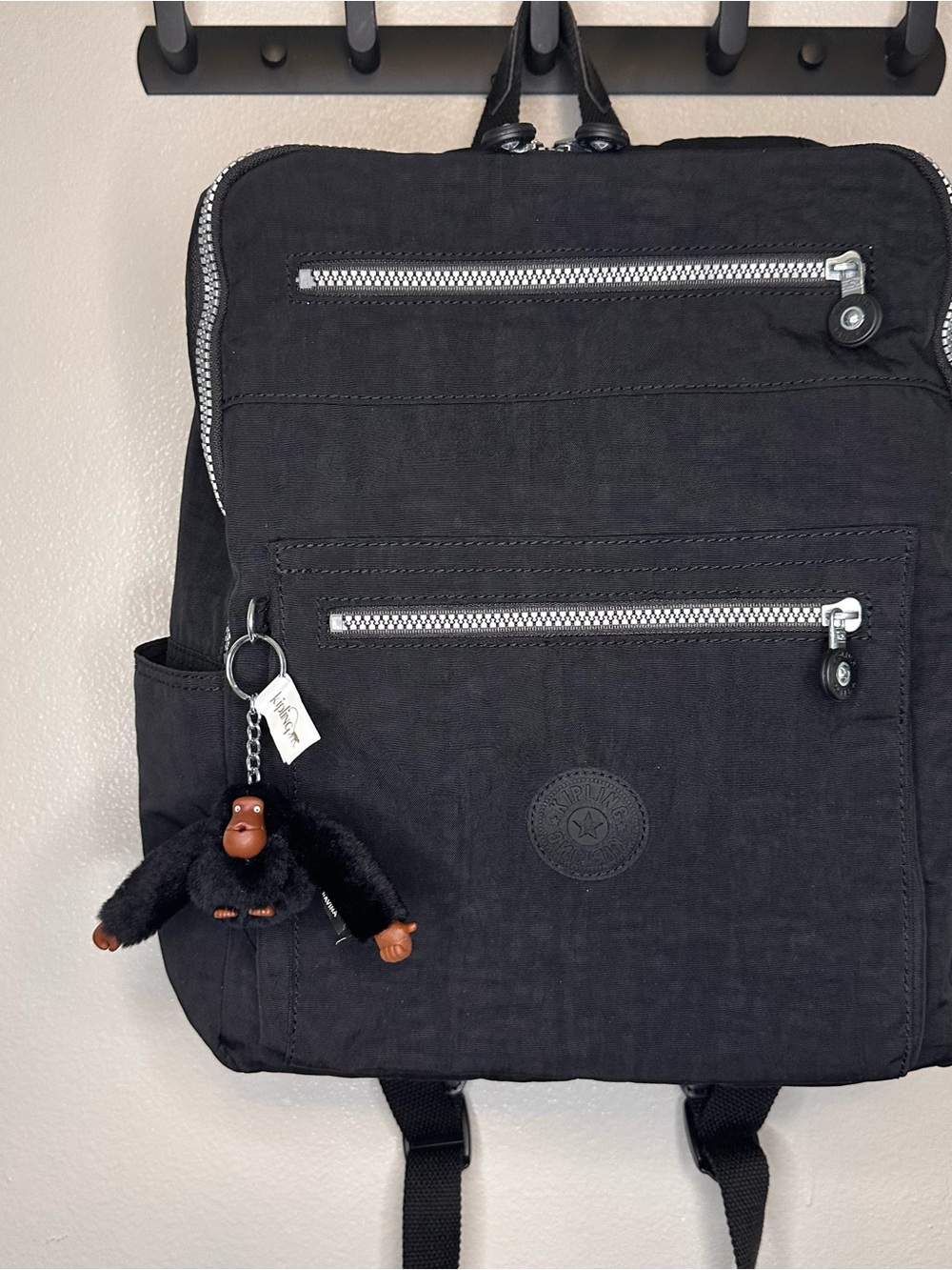 Kipling Black Nylon Backpack with Monkey Keychain - Picture 2 of 7
